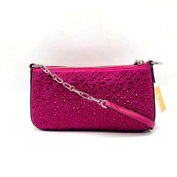 Michael Kors Empire Medium Pink Embellished Suede Chain Link Pouchette Bag - Picture 2 of 12